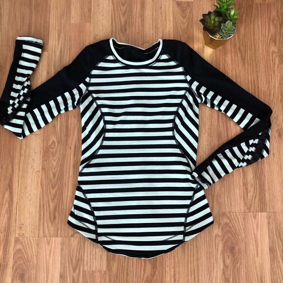Lululemon Run: Reflect Long Sleeve Sea Stripe Mint Moment Black/Black - Picture 6 of 13